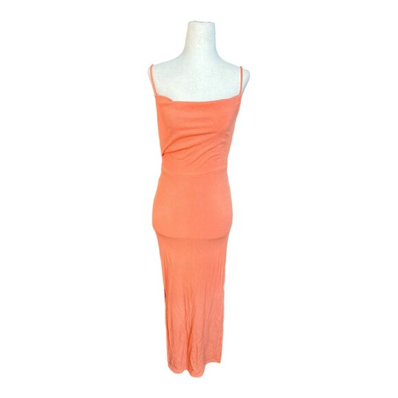 Here Comes the Sun Freida Cowl Neck Side Split Ribbed Midi Dress in Desert Rose - Picture 4 of 7